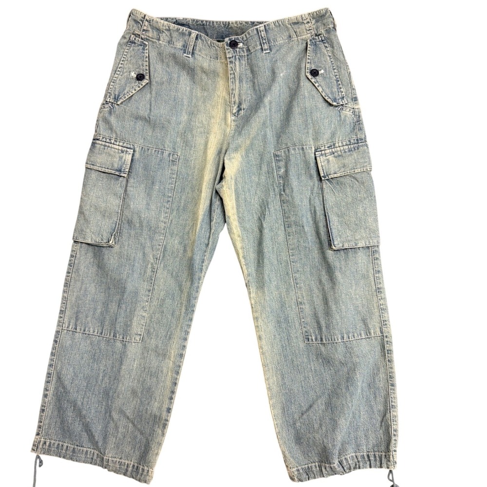 Lauren Ralph Lauren Womens Petite Cargo Jeans Light Wash Wide Leg Denim 14P